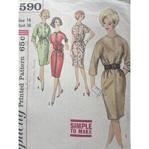 Simplicity Sewing Pattern 4590 Dress Sheath Shift Misses Size 18 PARTIAL CUT